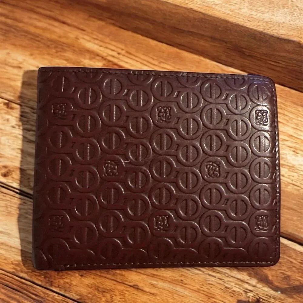 Louis Quatorze Men's Rich Brown Leather Bifold Wallet Logo Accent Multi Card ID